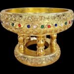 泰国精美实金箔木果盘 水果盘 贡品盘  泰国复古工艺精美摆件盘 Golden Round Wood Tray Decoraction Tray - Image 2